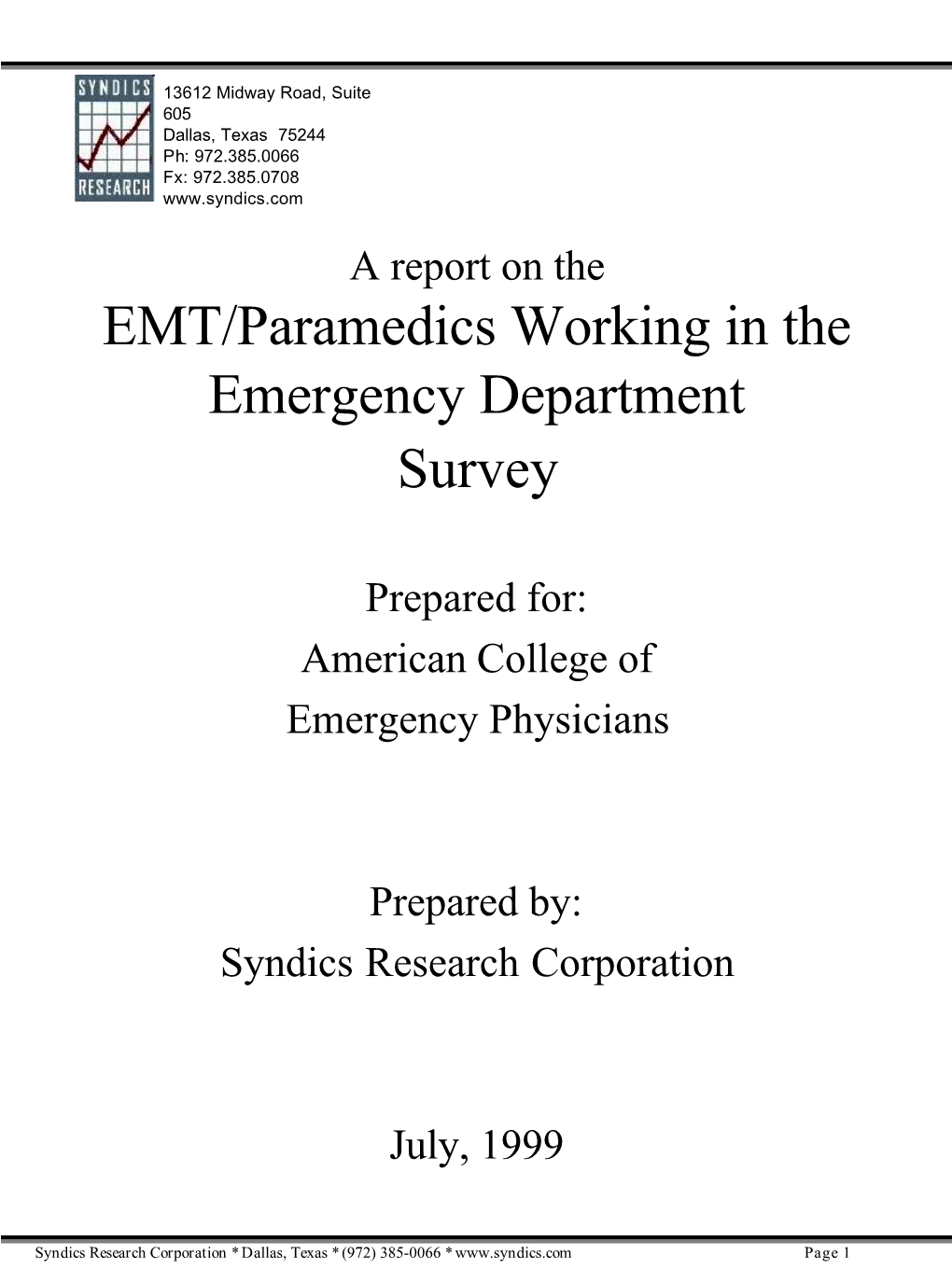 EMT/Paramedics Working in the Emergency Department Survey