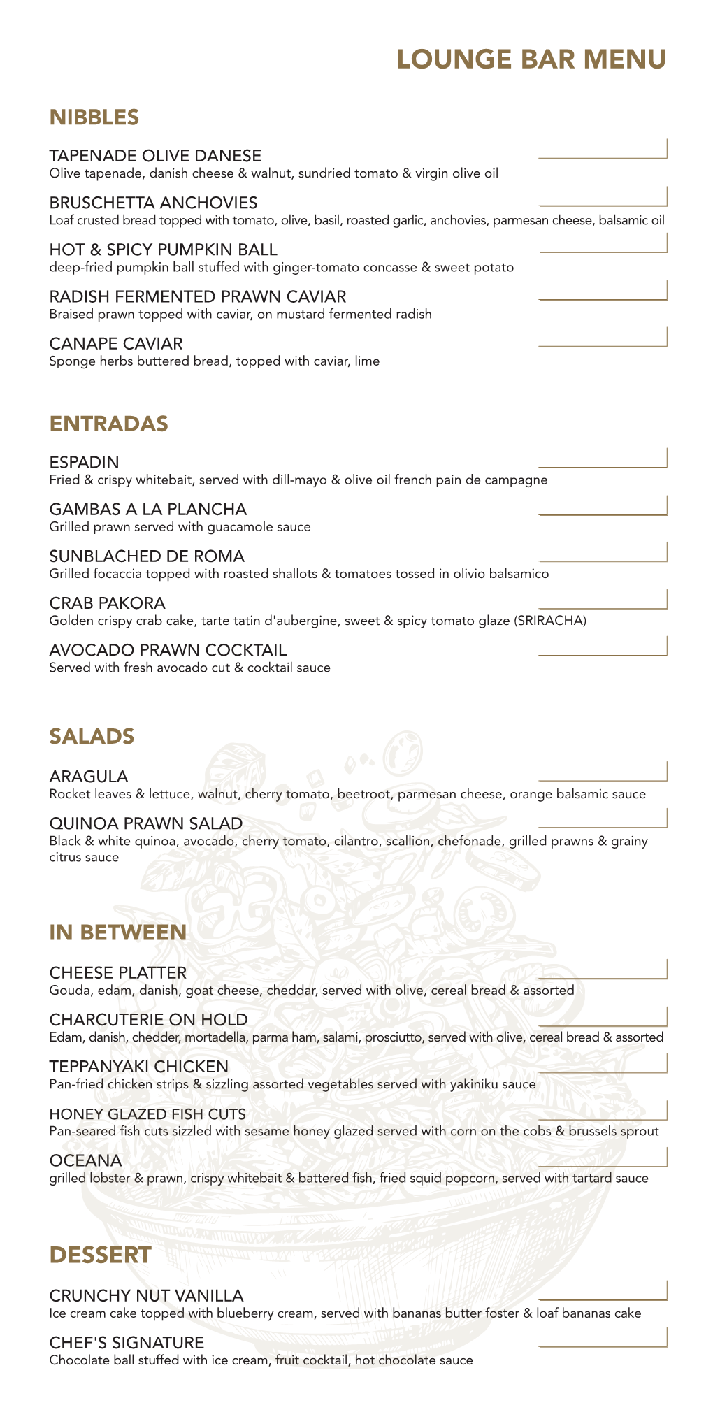 K-Lounge Menu