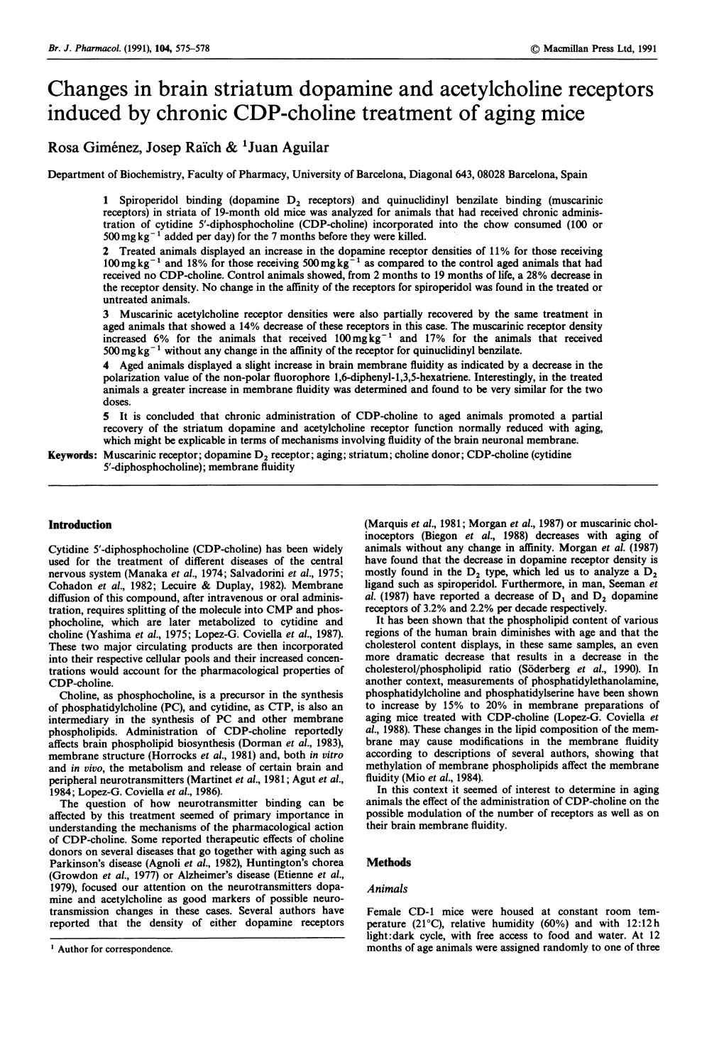 Changes in Brain Striatum Dopamine and Acetylcholine Receptors