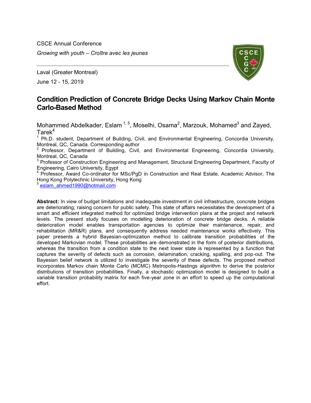 Condition Prediction of Concrete Bridge Decks Using Markov Chain Monte Carlo-Based Method