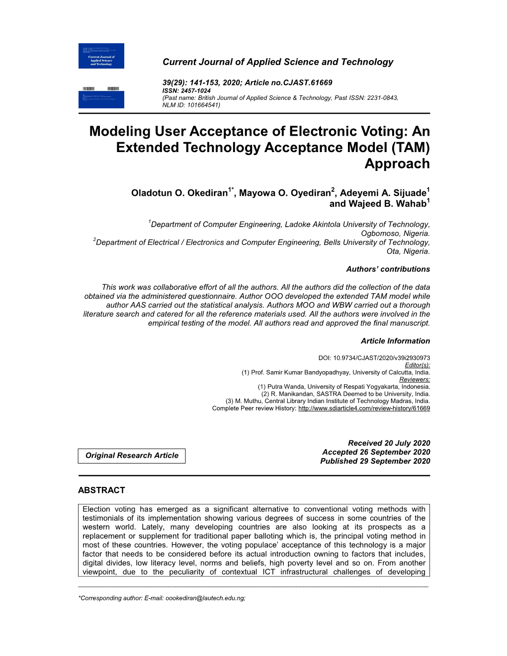 Modeling User Acceptance of Electronic Voting: an Extended Technology Acceptance Model (TAM) Approach