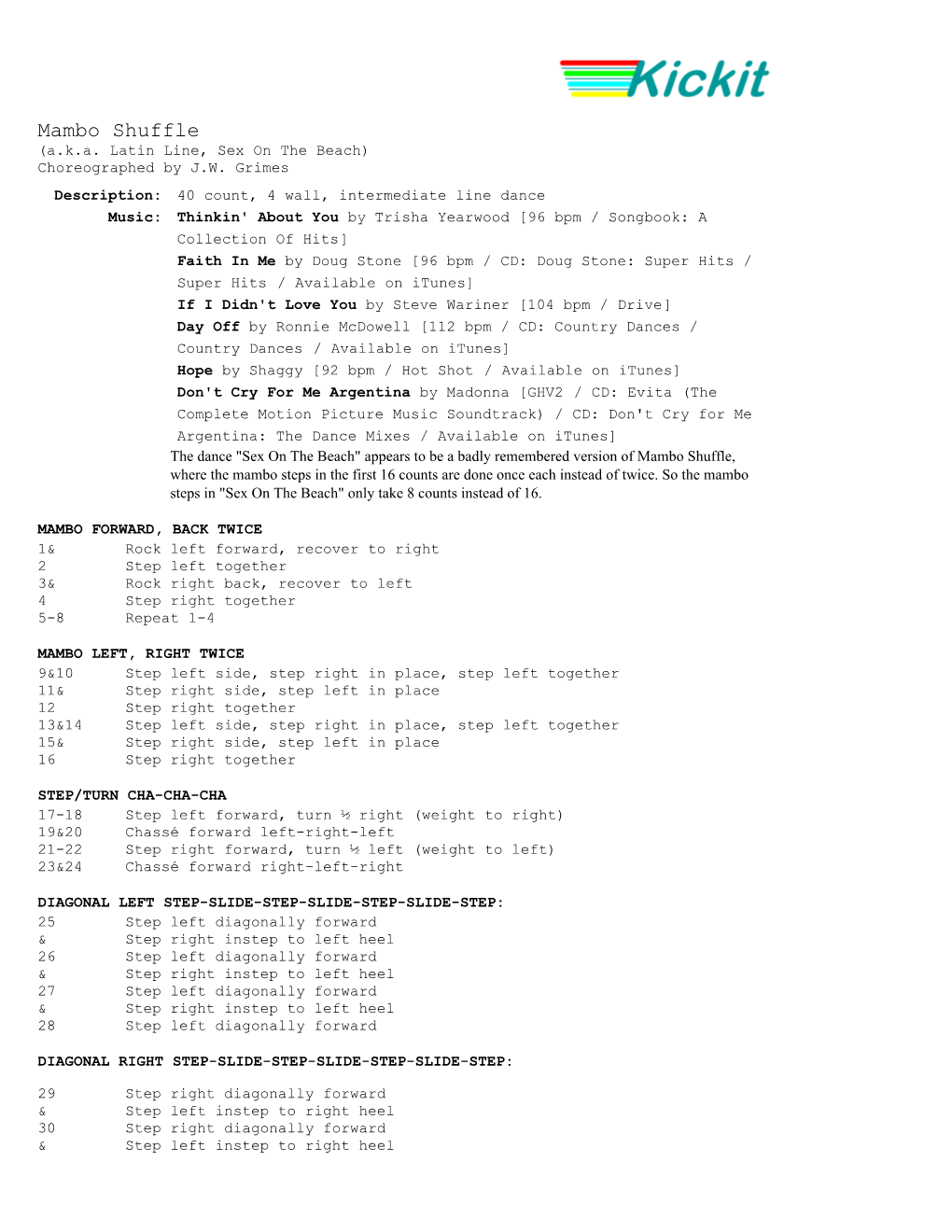 Kickit Step Sheet