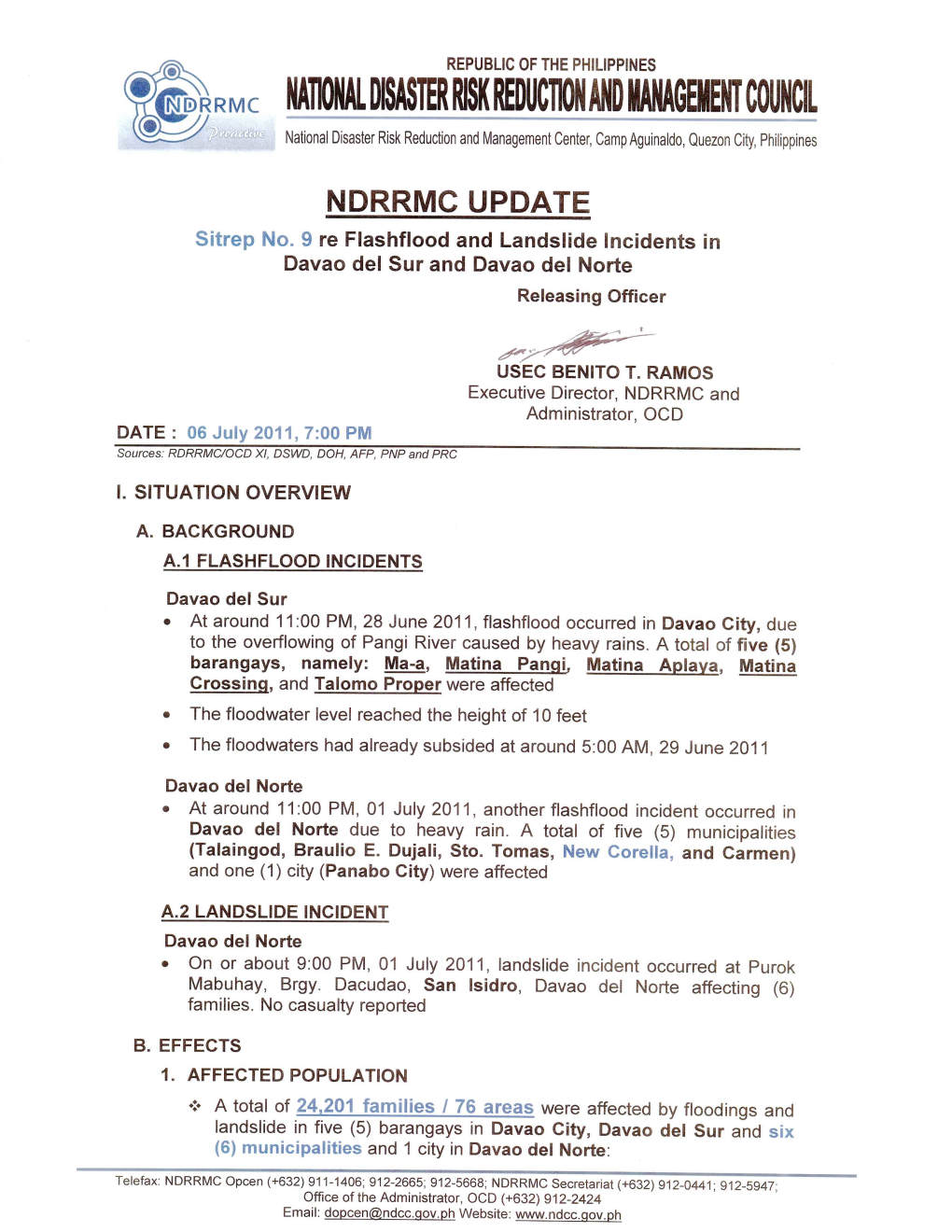 NDRRMC Update Sitrep 9 Flashflood in Davao City, 6 July 2011, 7PM.Mdi