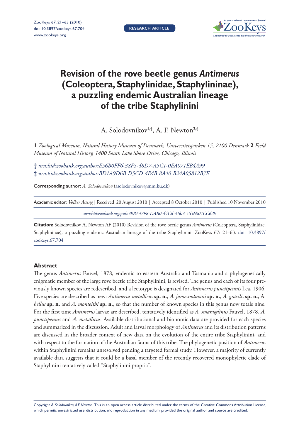 Coleoptera, Staphylinidae, Staphylininae)