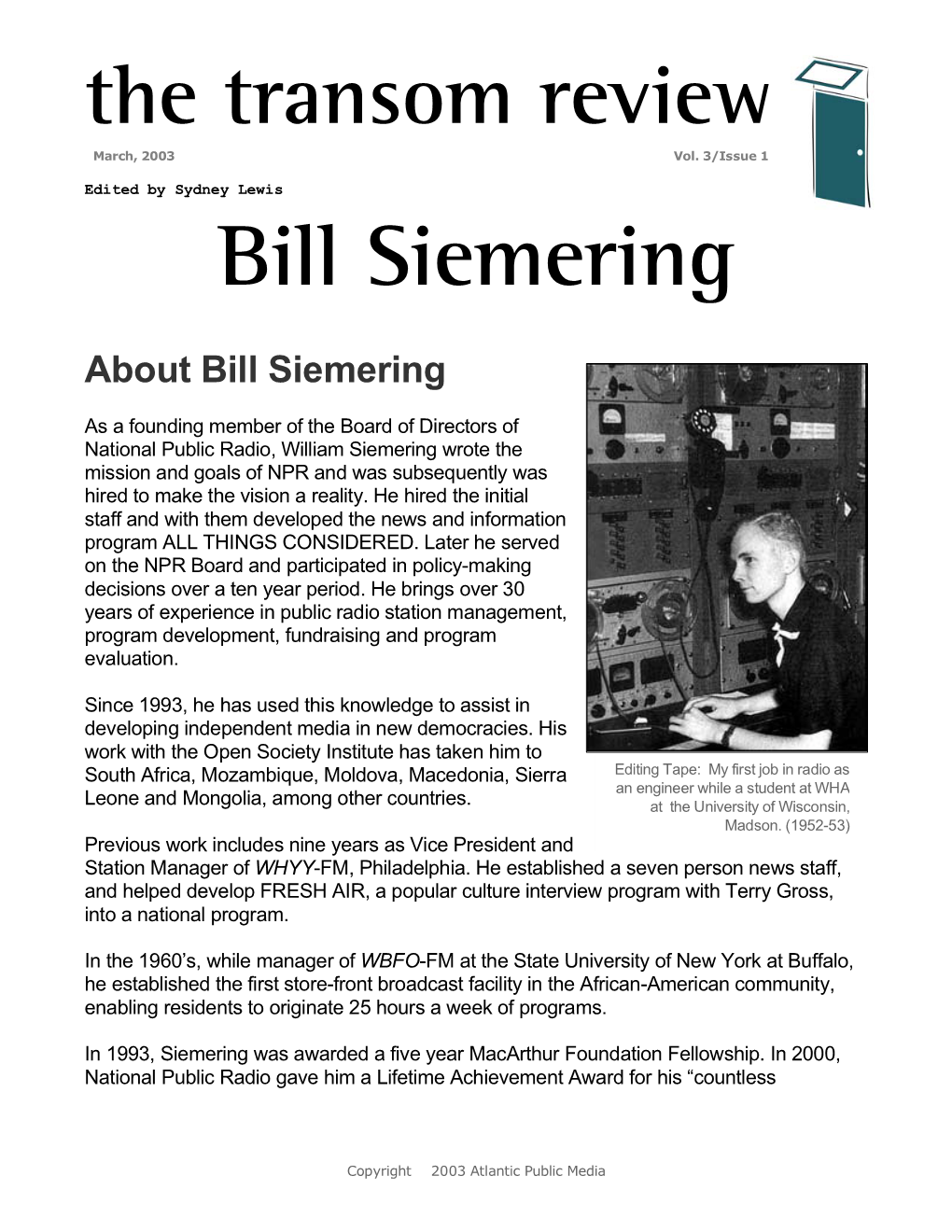 The Transom Review: Bill Siemering