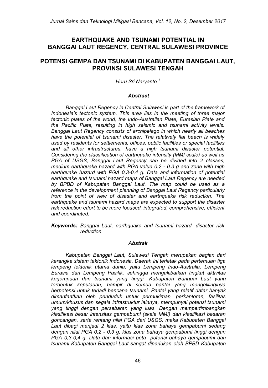 Earthquake and Tsunami Potential in Banggai Laut Regency, Central Sulawesi Province