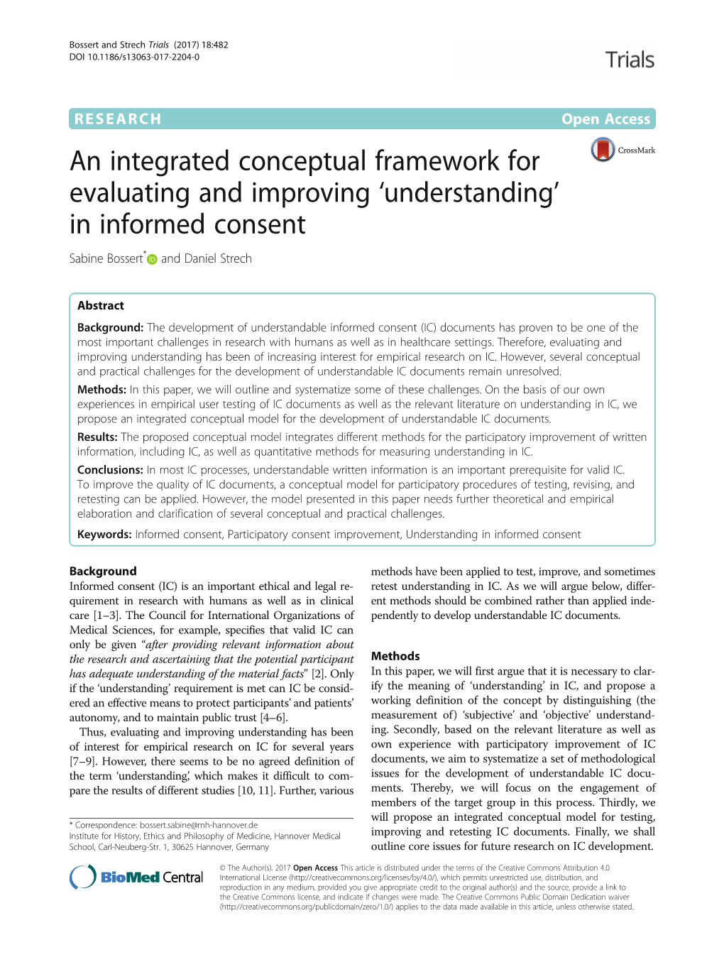 In Informed Consent Sabine Bossert* and Daniel Strech