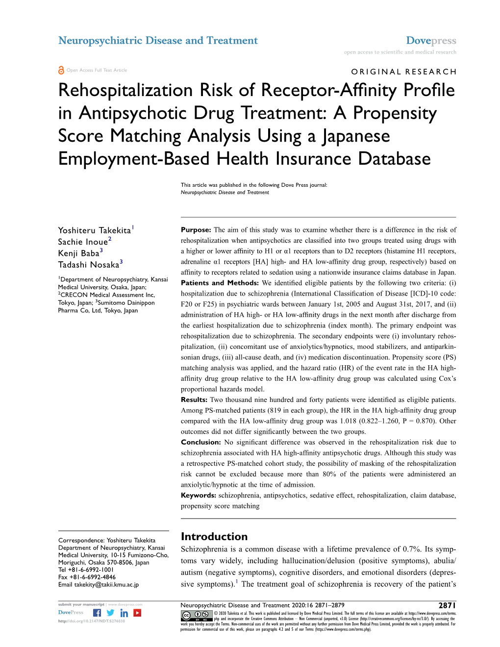 Rehospitalization Risk of Receptor-Affinity Profile in Antipsychotic Drug Treatment