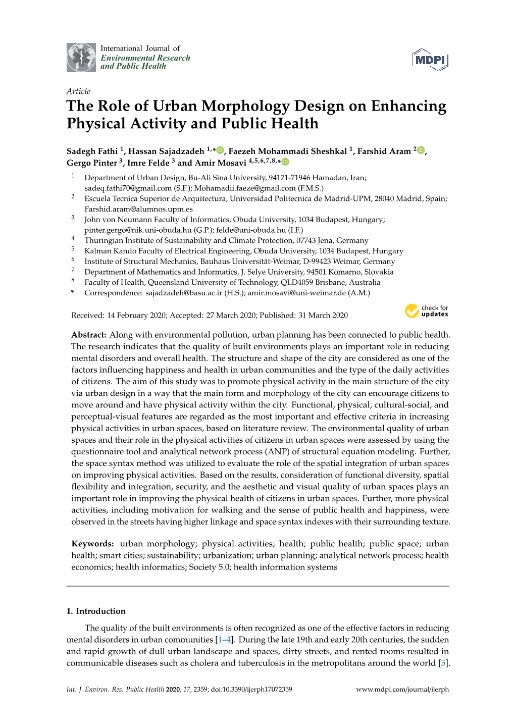 The Role of Urban Morphology Design on Enhancing Physical Activity and Public Health