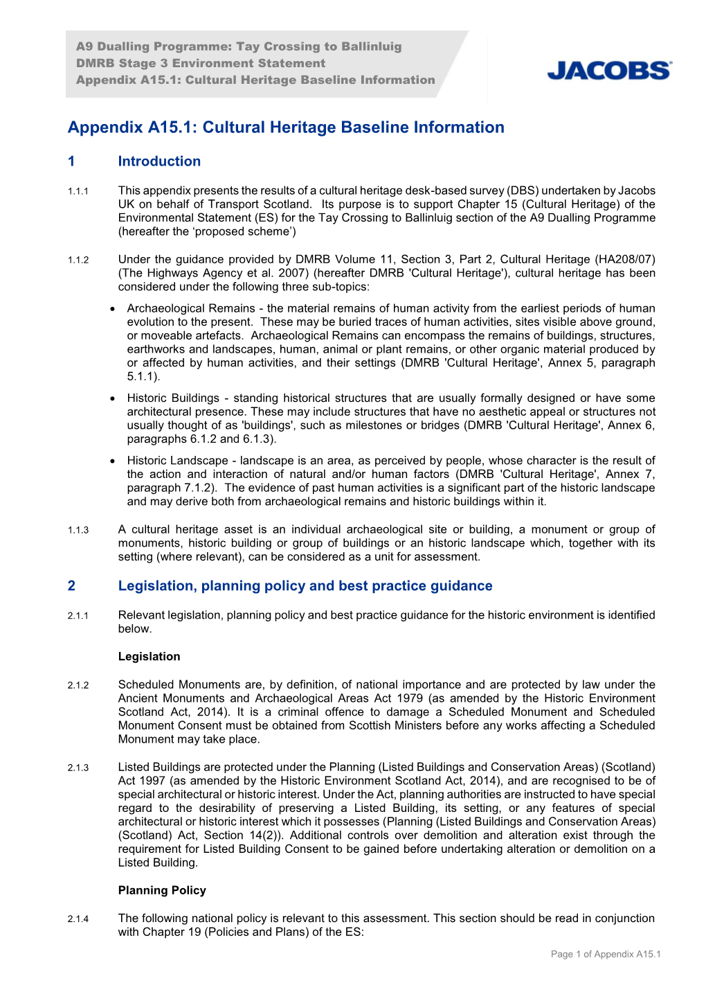 Appendix A15.1: Cultural Heritage Baseline Information