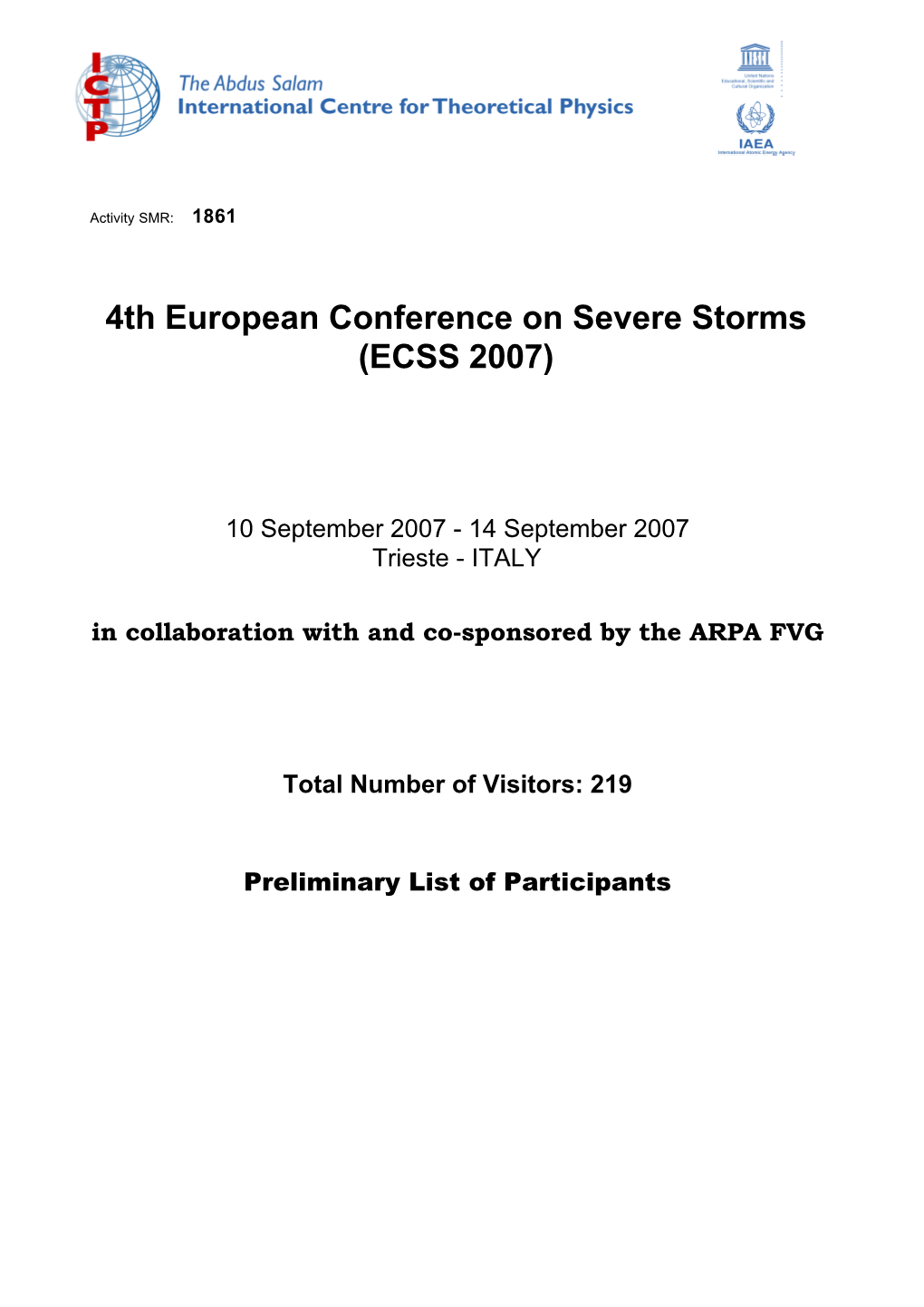 4Th European Conference on Severe Storms (ECSS 2007)