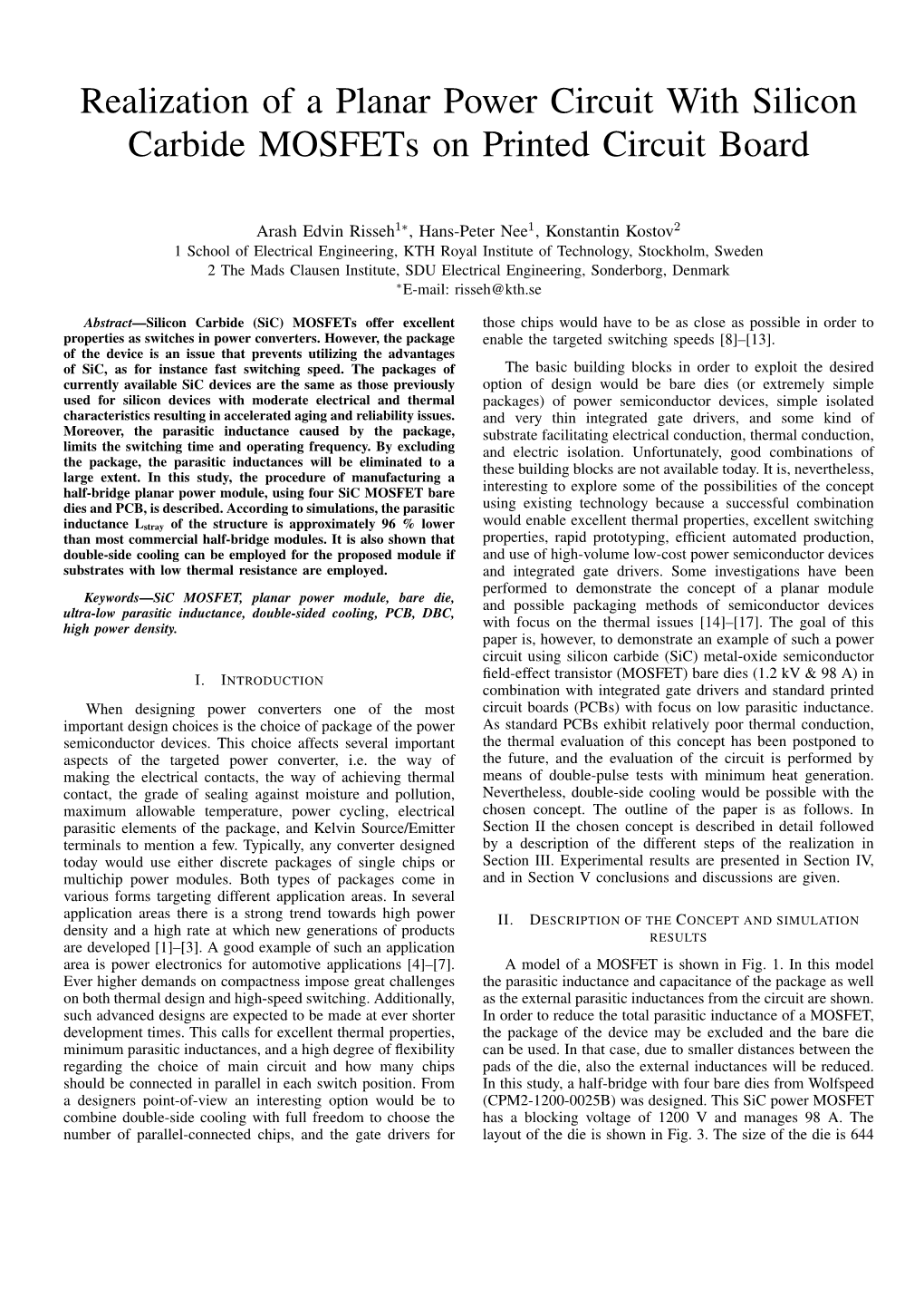 Realization of a Planar Power Circuit with Silicon Carbide Mosfets on Printed Circuit Board