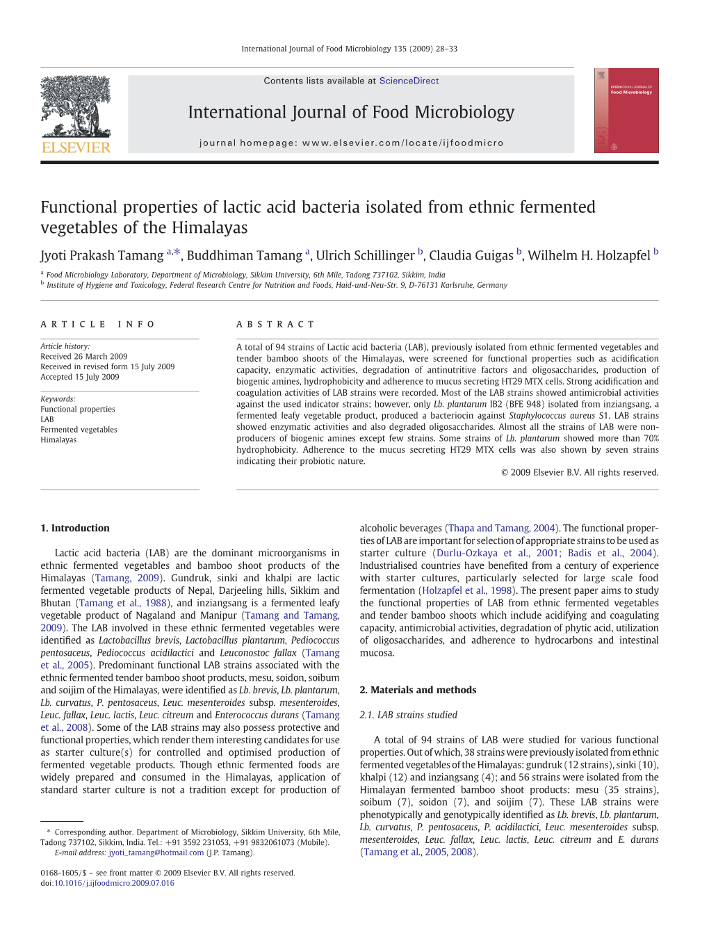 Functional Properties of Lactic Acid Bacteria Isolated from Ethnic Fermented Vegetables of the Himalayas