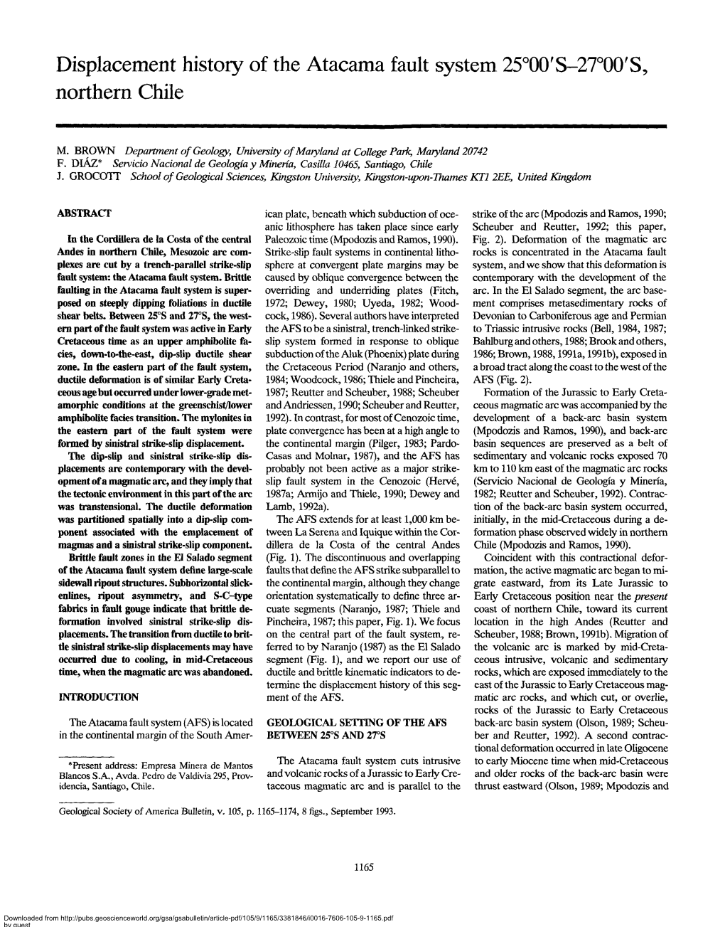 Displacement Histoiy of the Atacama Fault System 25°00'S-27°00'S, Northern Chile