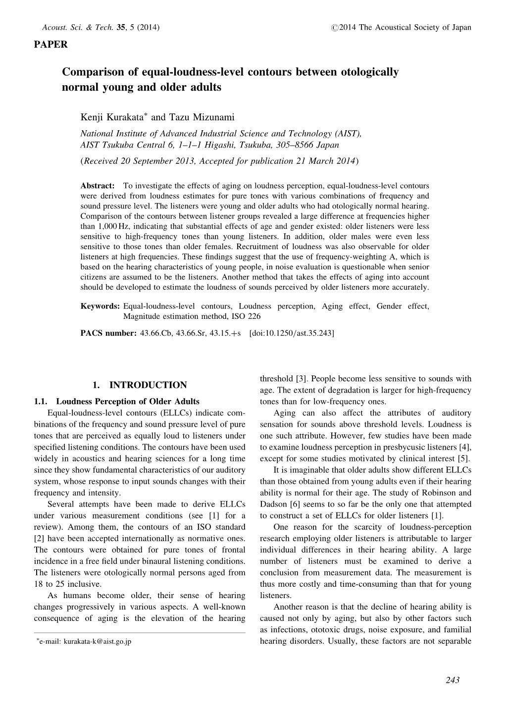 Comparison of Equal-Loudness-Level Contours Between Otologically Normal Young and Older Adults