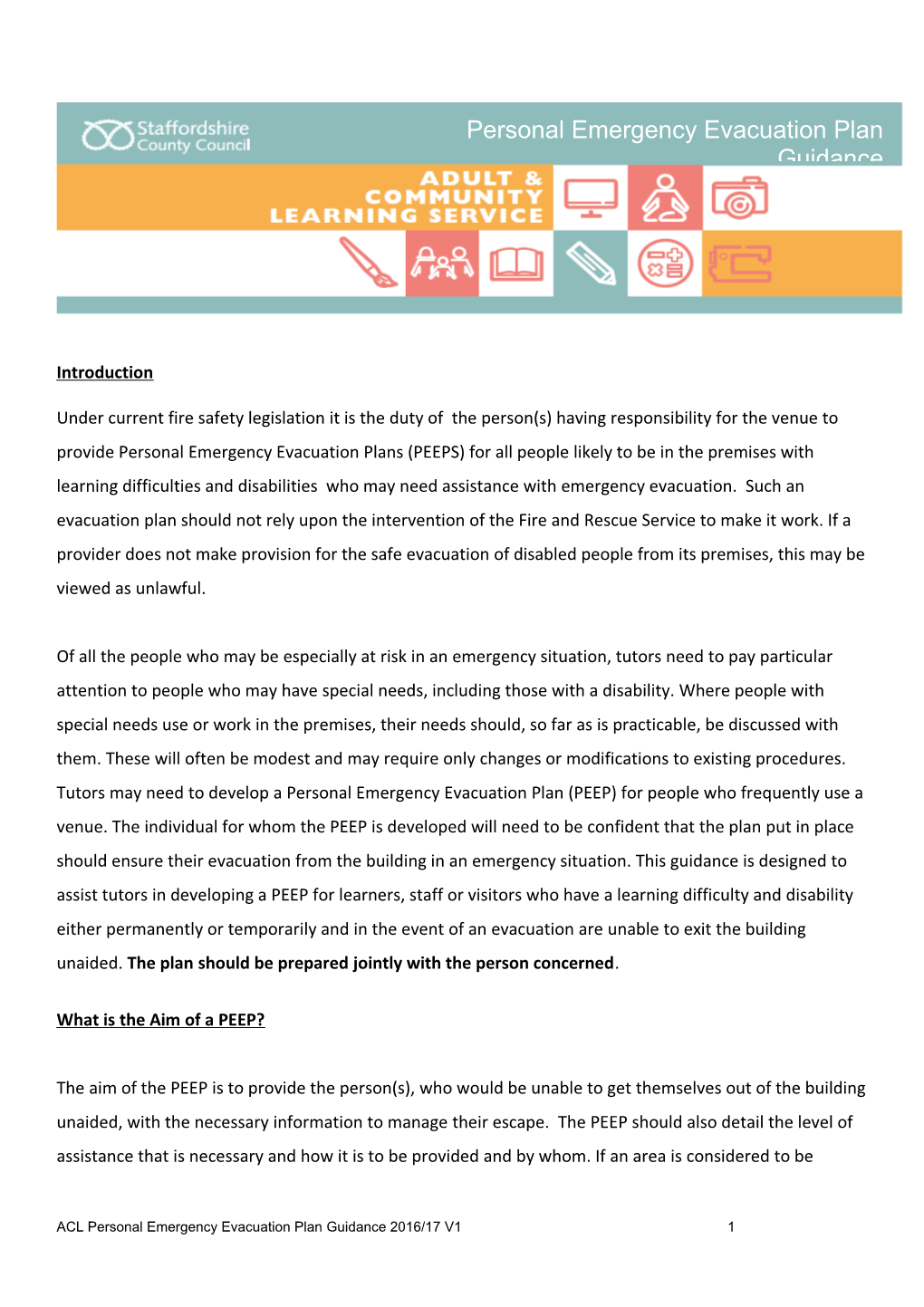 Personal Emergency Evacuation Plan Guidance 2016-17