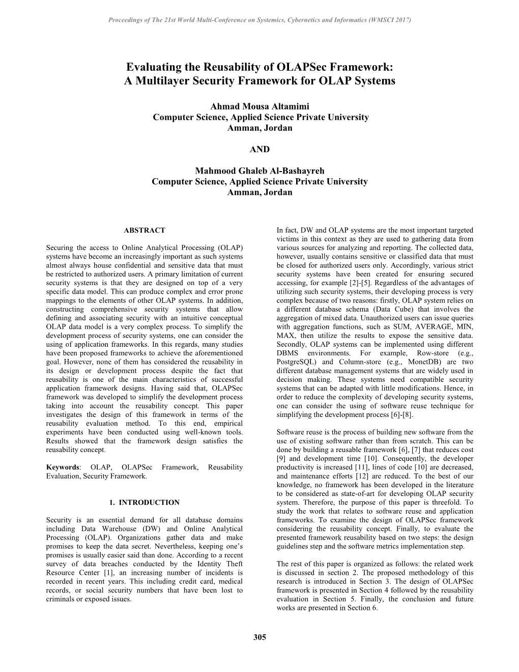 Evaluating the Reusability of Olapsec Framework: a Multilayer Security Framework for OLAP Systems