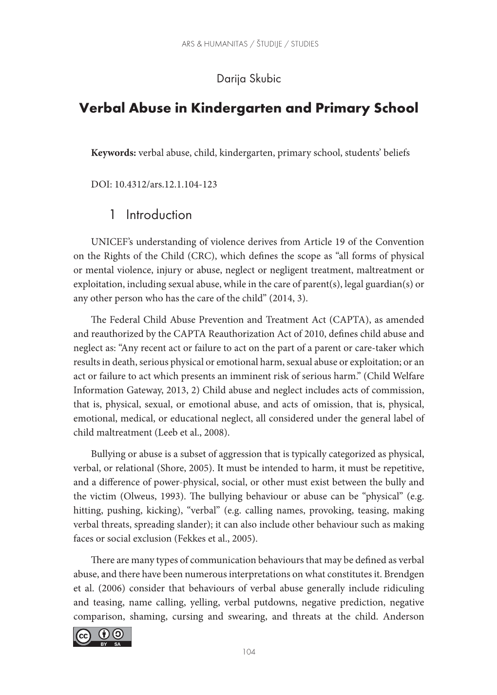 Verbal Abuse in Kindergarten and Primary School 1 Introduction