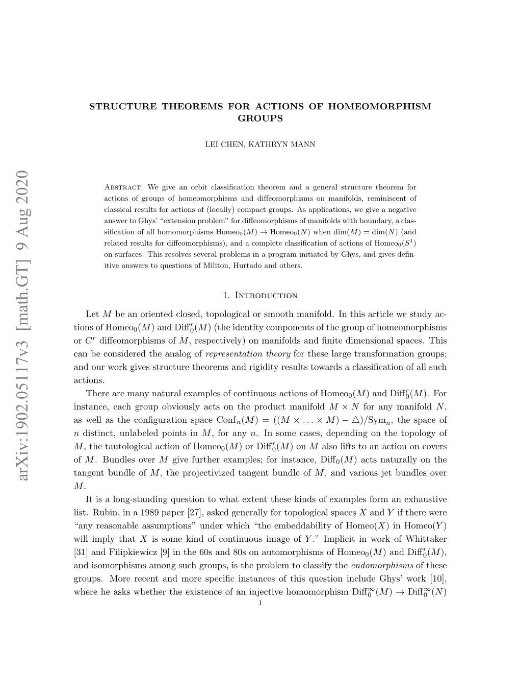 Arxiv:1902.05117V3 [Math.GT] 9 Aug 2020 M