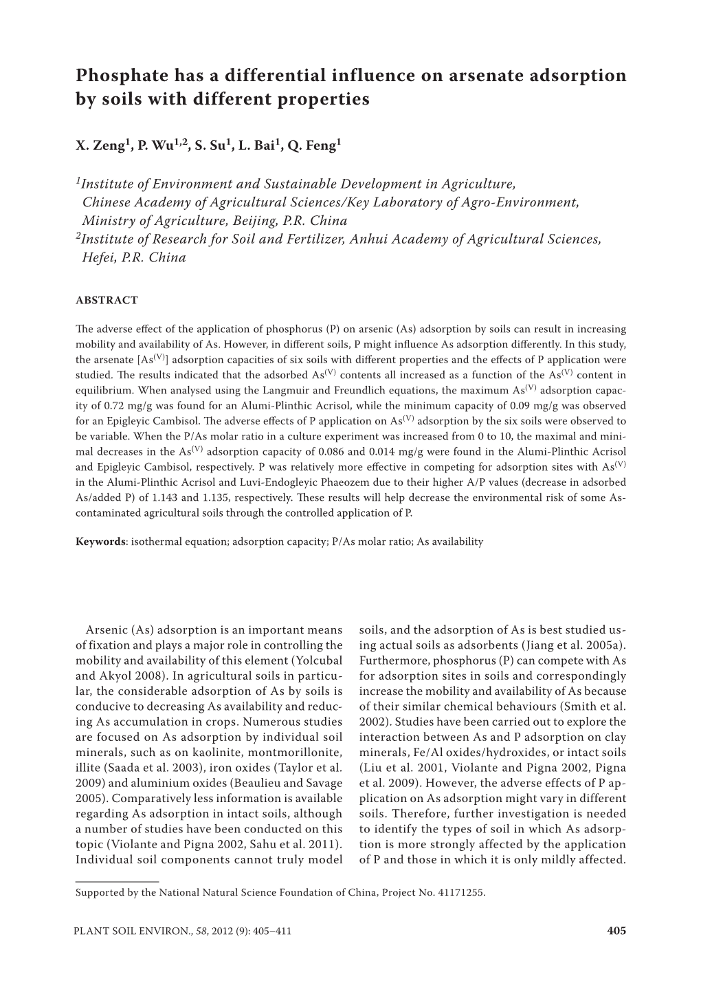 Phosphate Has a Differential Influence on Arsenate Adsorption by Soils with Different Properties