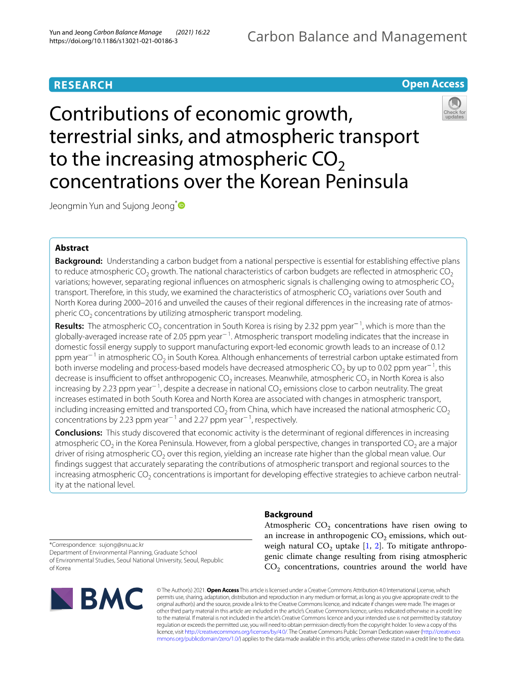 Contributions of Economic Growth, Terrestrial Sinks, and Atmospheric