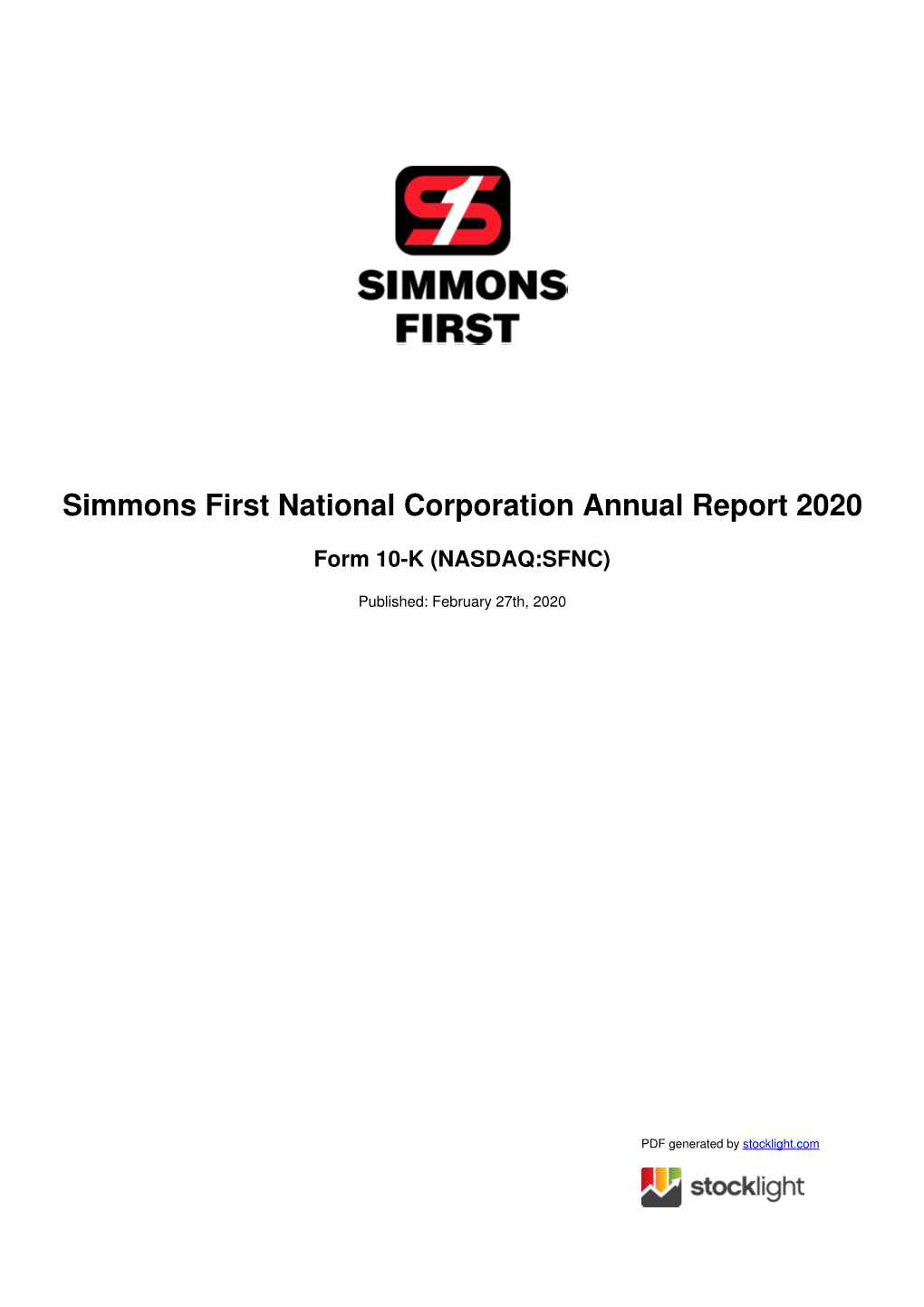 Simmons First National Corporation Annual Report 2020