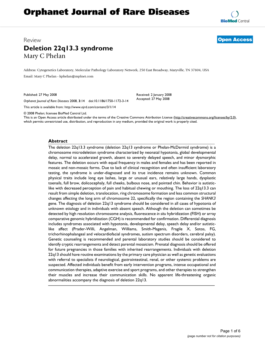 Orphanet Journal of Rare Diseases Biomed Central