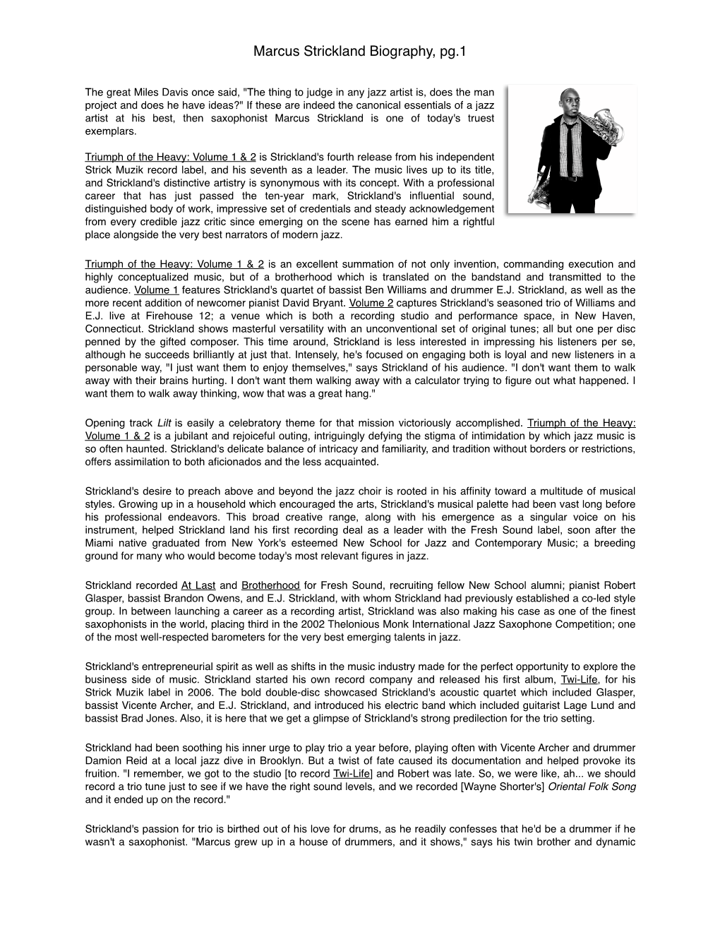 Marcus Strickland Biography, Pg.1