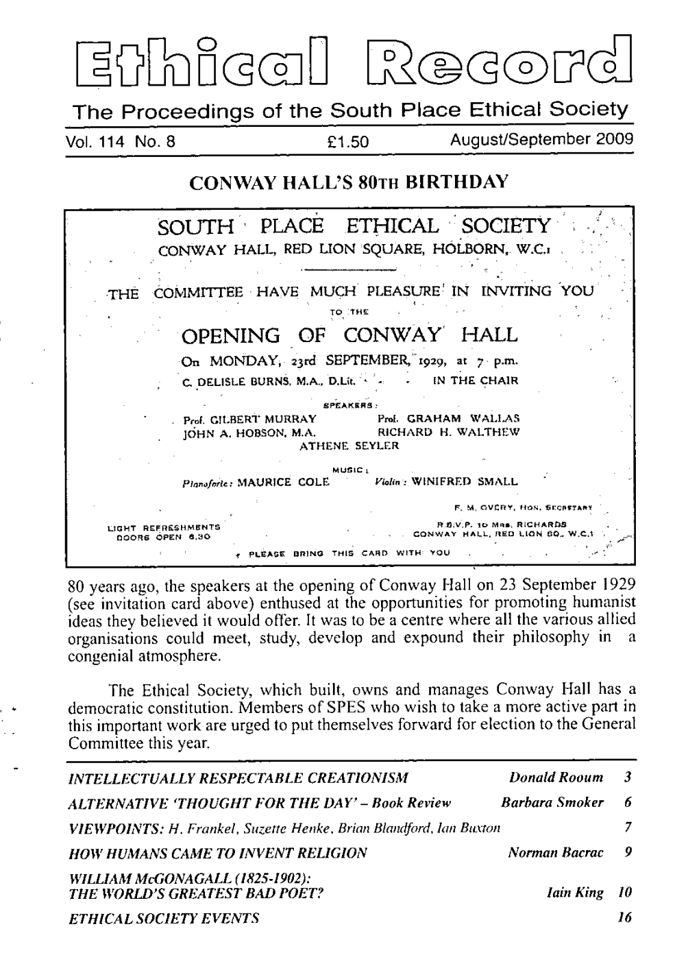 The Proceedings of the South Place Ethical Society OPENING OF