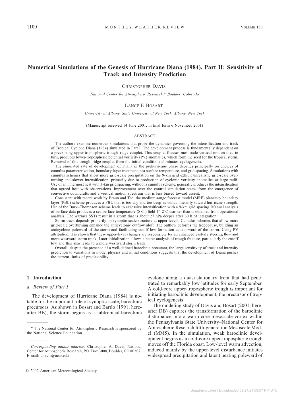 Numerical Simulations of the Genesis of Hurricane Diana (1984)