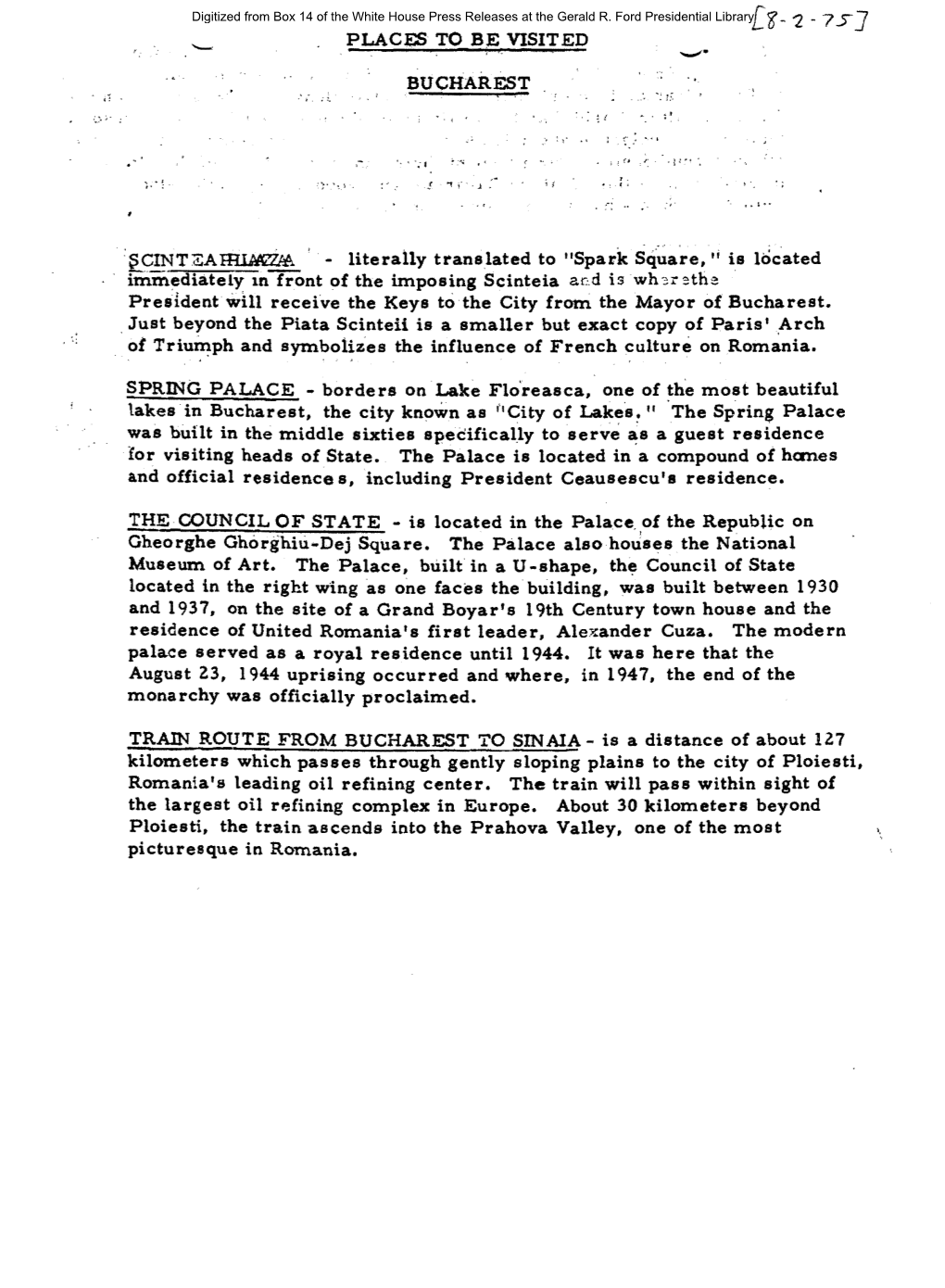 Gerald R. Ford Administration White House Press Releases