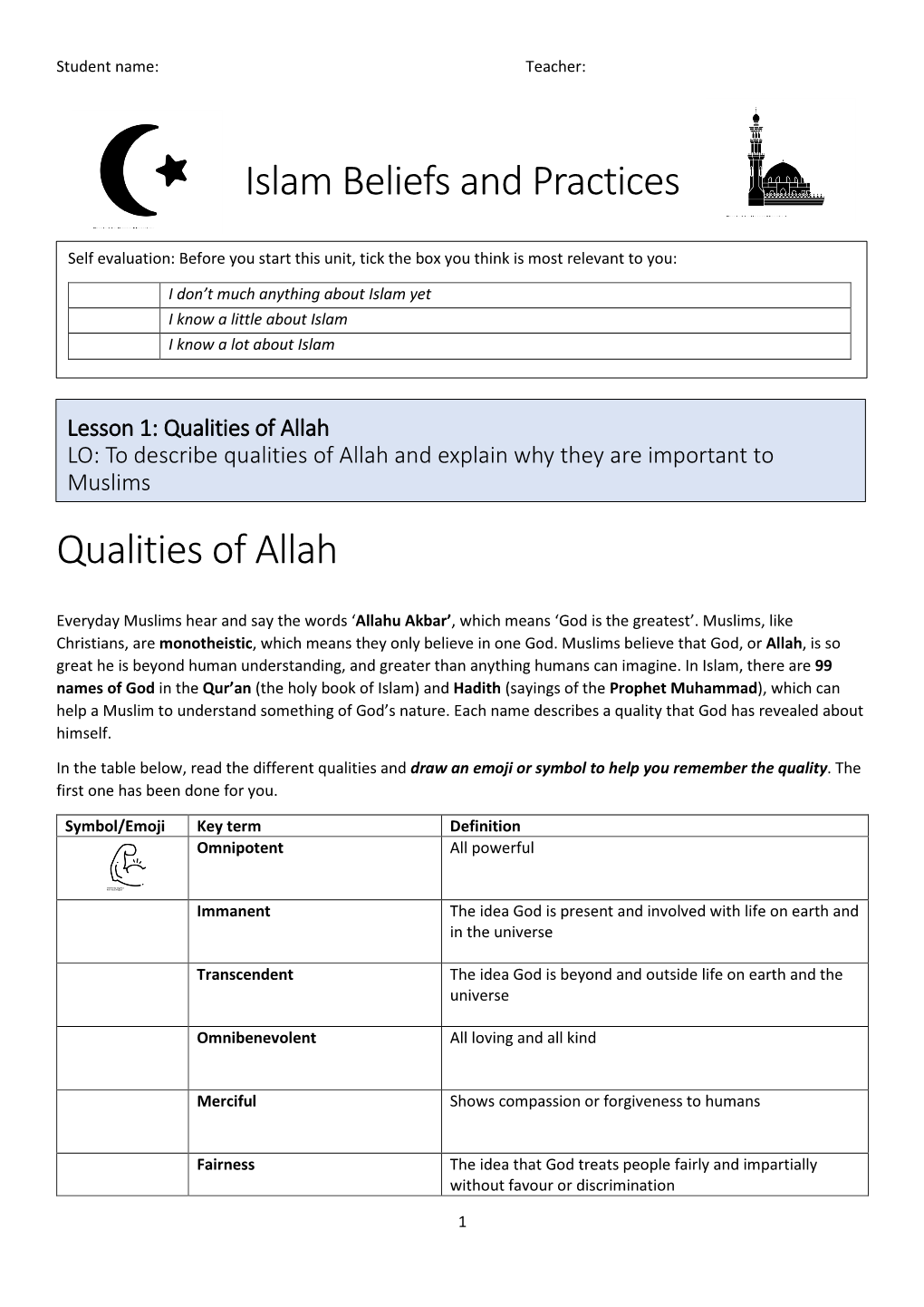 Islam Beliefs and Practices Qualities of Allah