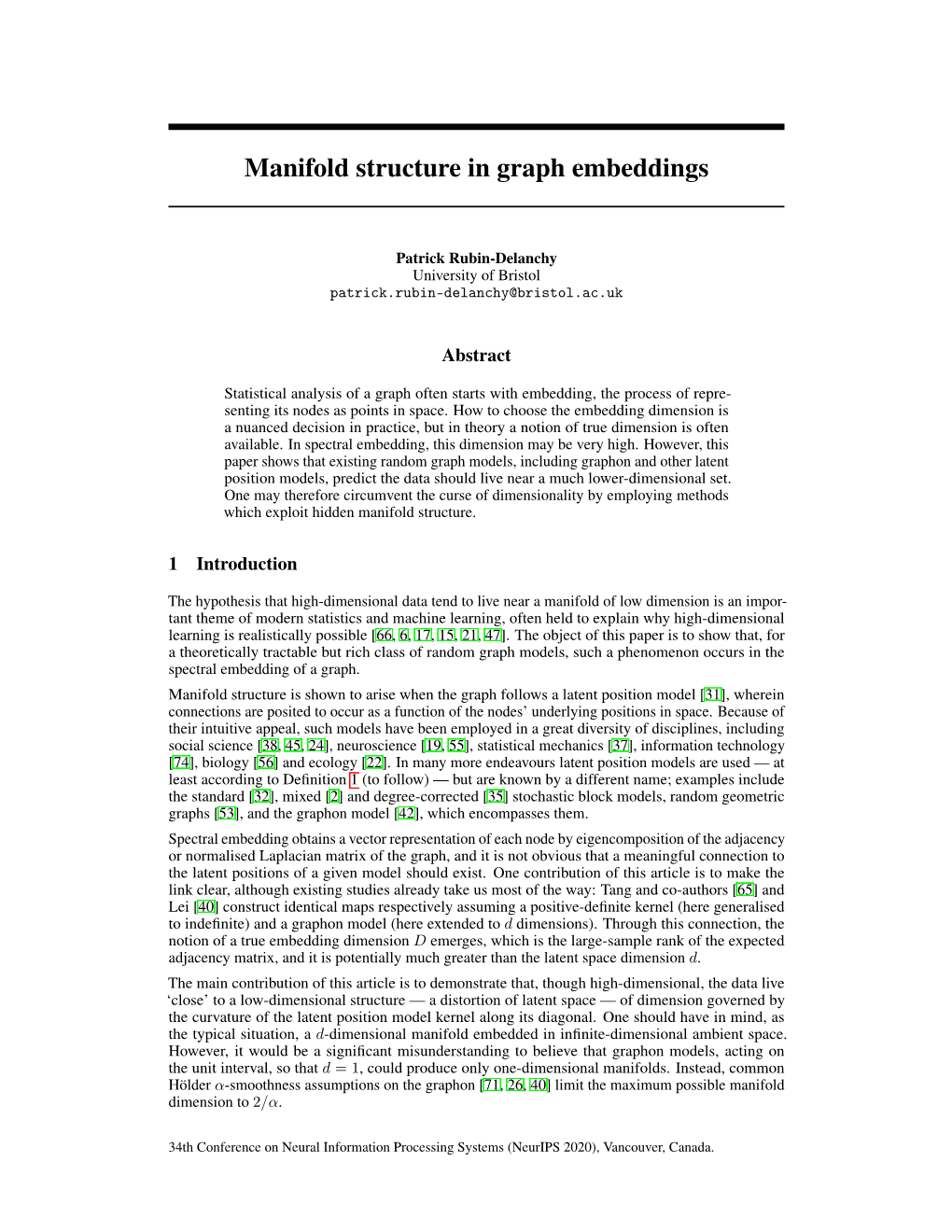 Manifold Structure in Graph Embeddings