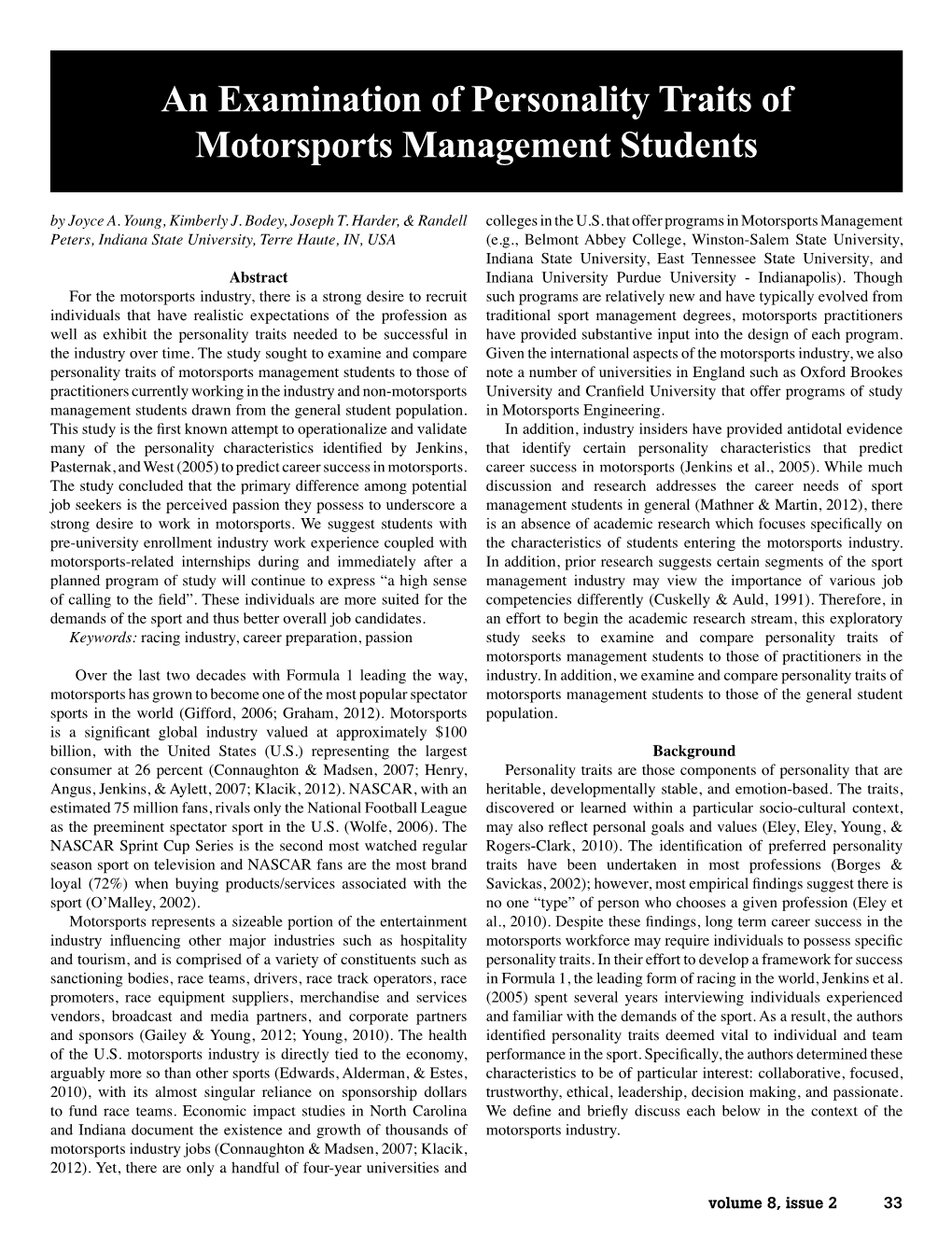 An Examination of Personality Traits of Motorsports Management Students