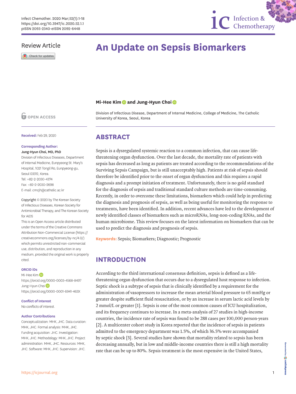 An Update on Sepsis Biomarkers