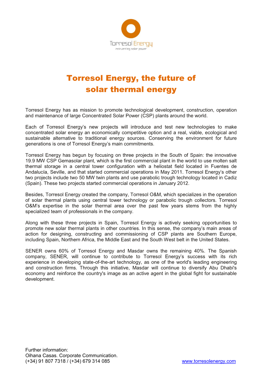 Torresol Energy, the Future of Solar Thermal Energy