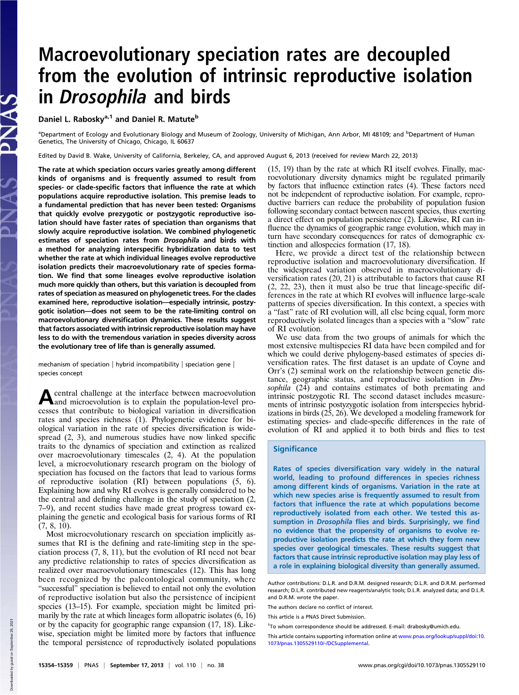 Macroevolutionary Speciation Rates Are Decoupled from the Evolution of Intrinsic Reproductive Isolation in Drosophila and Birds