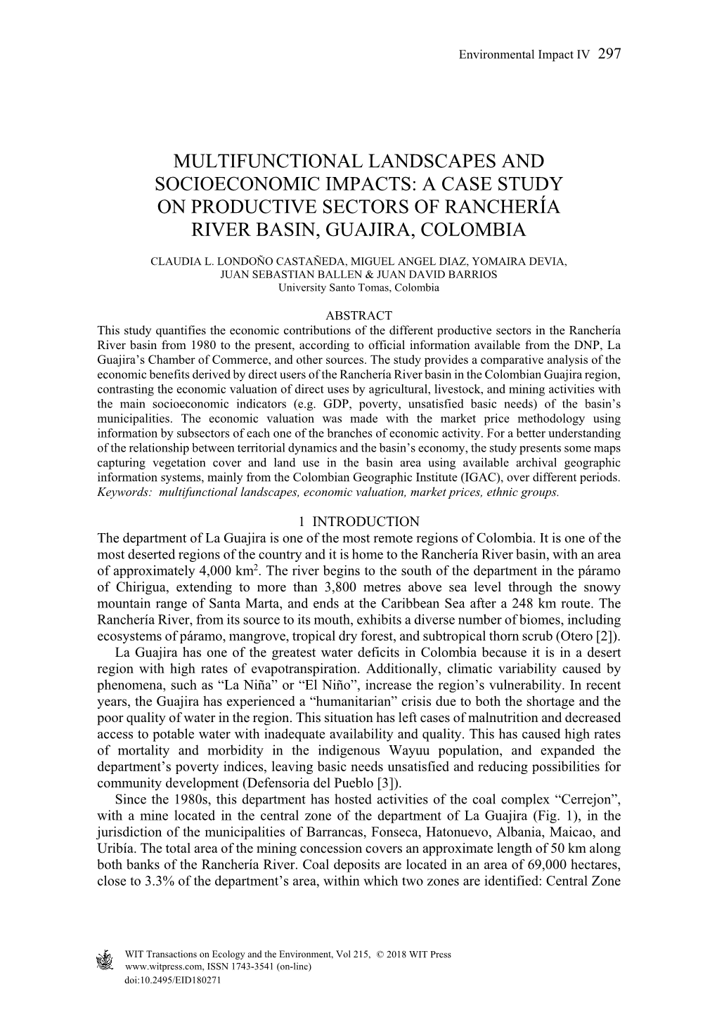 A Case Study on Productive Sectors of Ranchería River Basin, Guajira, Colombia