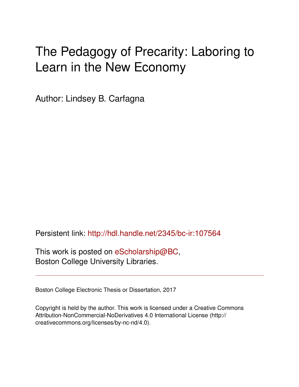 The Pedagogy of Precarity: Laboring to Learn in the New Economy