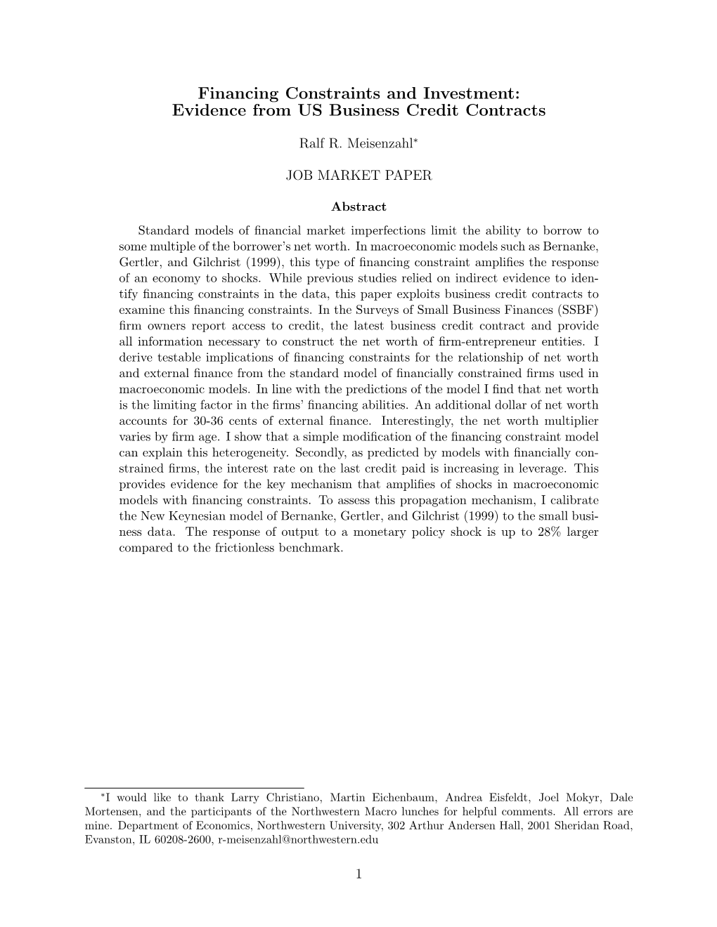 Financing Constraints and Investment: Evidence from US Business Credit Contracts