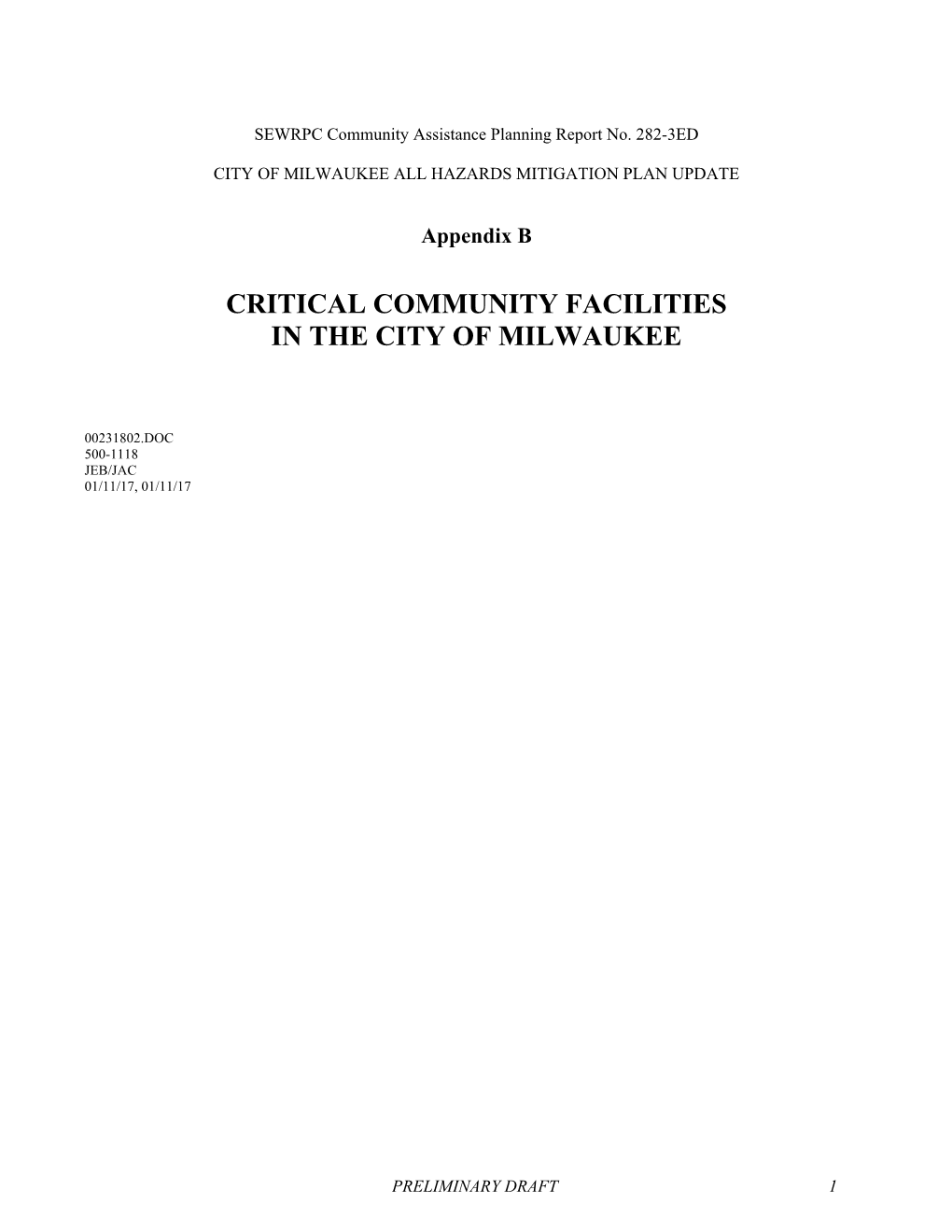 Critical Community Facilities in the City of Milwaukee