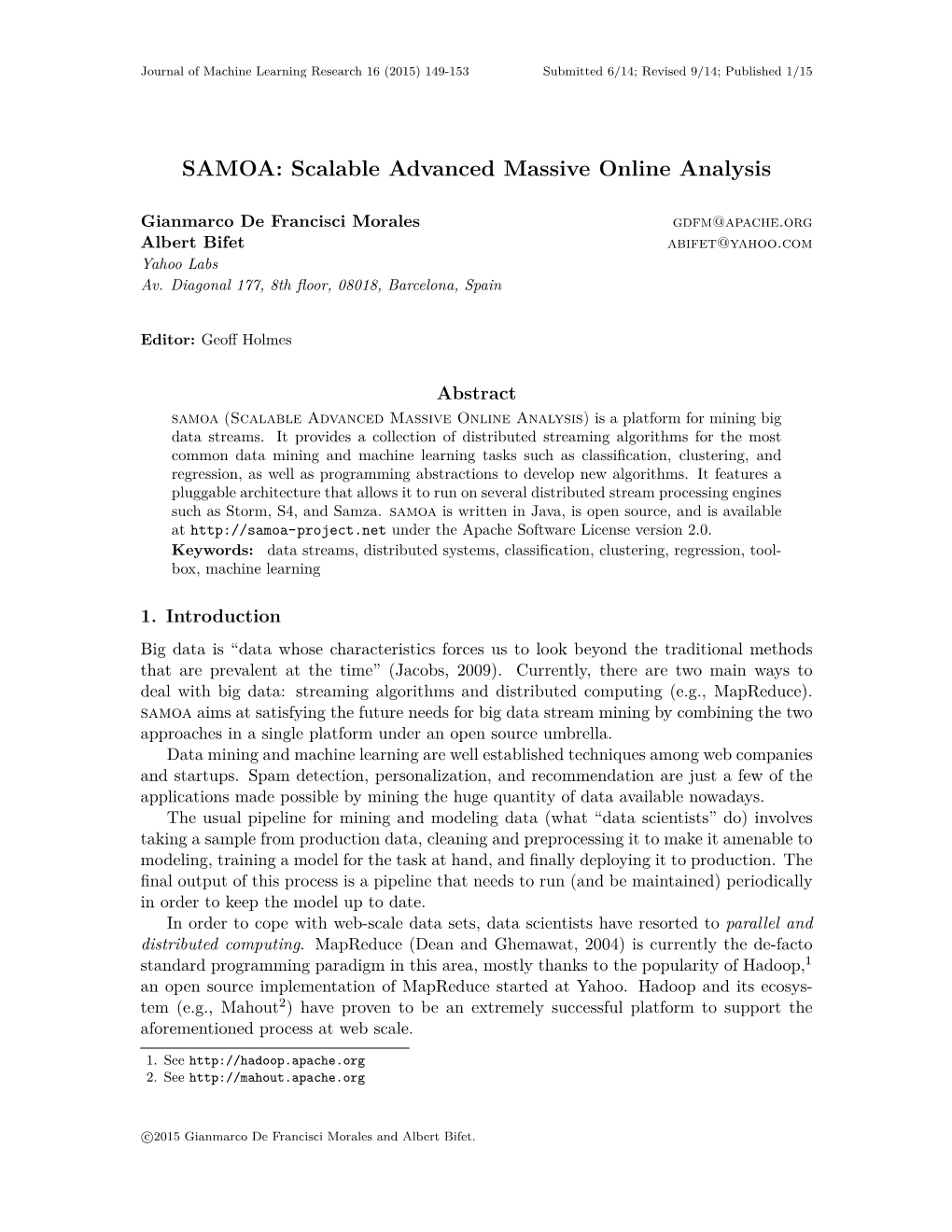 SAMOA: Scalable Advanced Massive Online Analysis