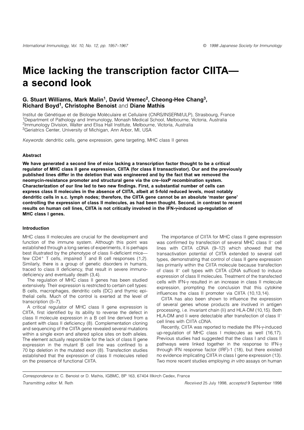 Mice Lacking the Transcription Factor CIITA— a Second Look