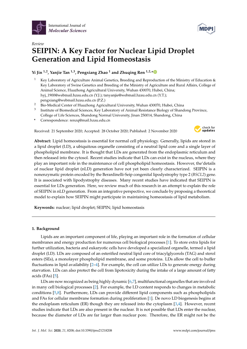 SEIPIN: a Key Factor for Nuclear Lipid Droplet Generation and Lipid Homeostasis