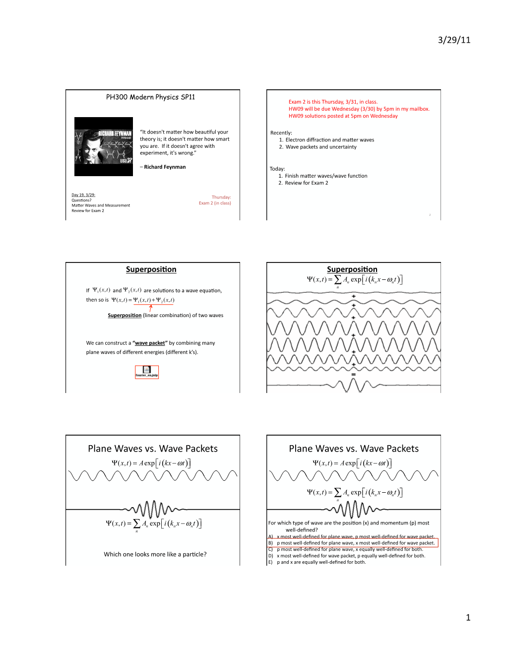 Plane Waves Vs. Wave Packets Plane Waves Vs. Wave Packets