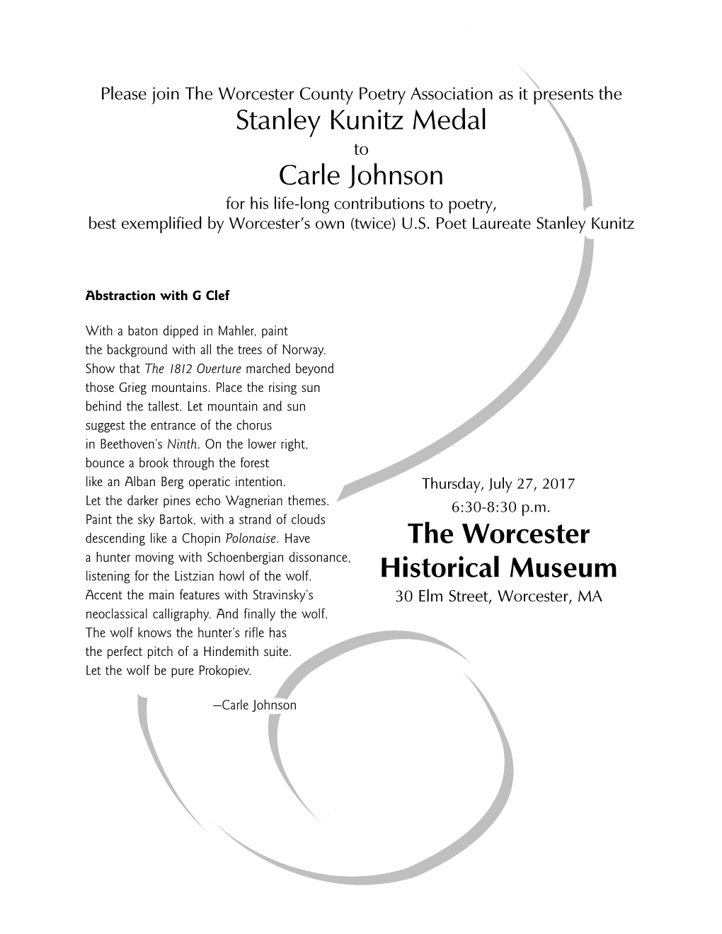 The Worcester Historical Museum Stanley Kunitz Medal Carle Johnson