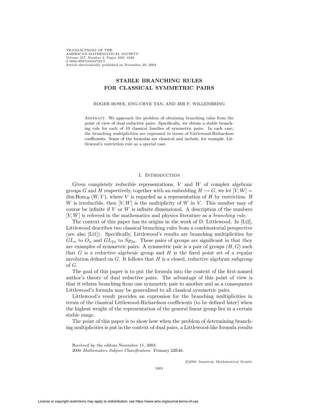 Stable Branching Rules for Classical Symmetric Pairs 1