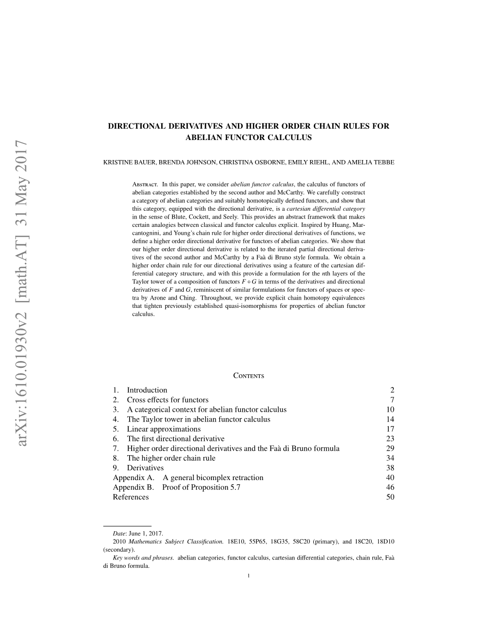 Directional Derivatives and Higher Order Chain Rules for Abelian Functor Calculus 3