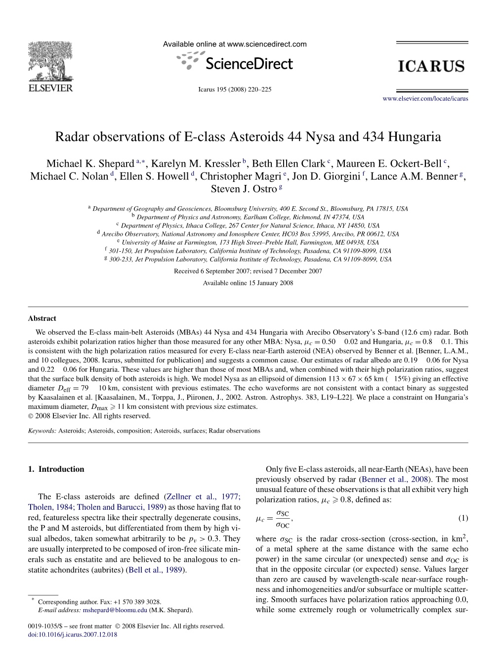 Radar Observations of E-Class Asteroids 44 Nysa and 434 Hungaria