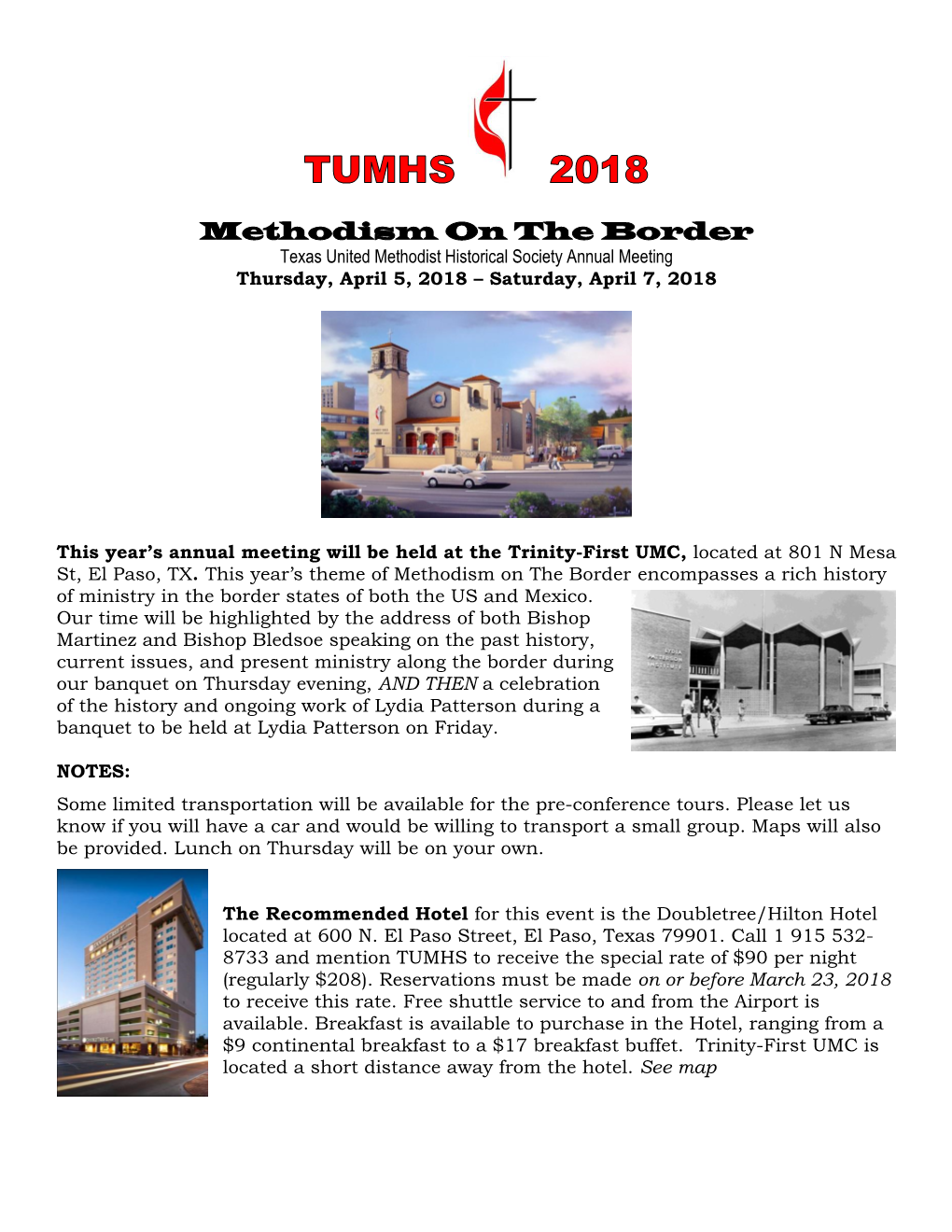 Methodism on the Border Texas United Methodist Historical Society Annual Meeting Thursday, April 5, 2018 – Saturday, April 7, 2018